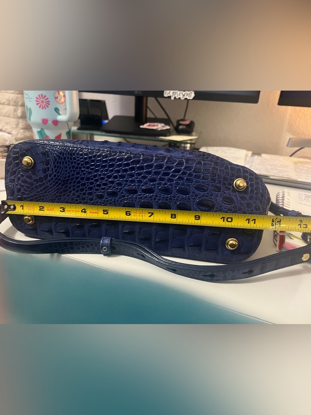 EXCELLENT CONDITION Brahmin Astral Blue Embossed Animal Print Satchel with Charm - Picture 9 of 10